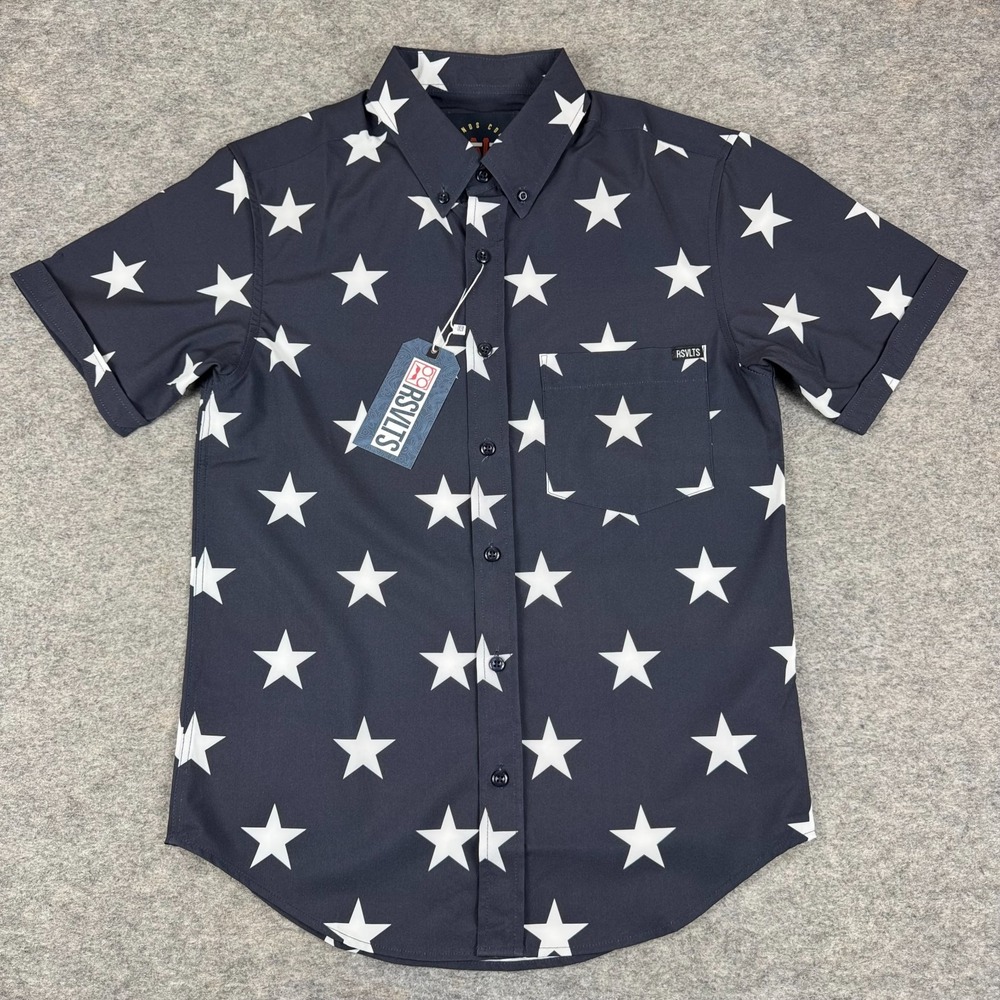 RSVLTS Legends Collection KUNUFLEX Button Up Shirt Stars Blue USA Flag‎ Mens XS